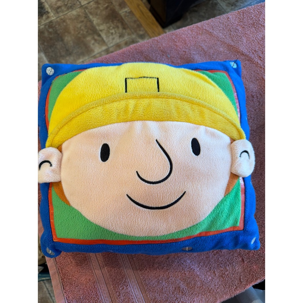 Bob‎ the Builder Plush Decorative Throw Pillow Square 13x13 Y2K Vintage